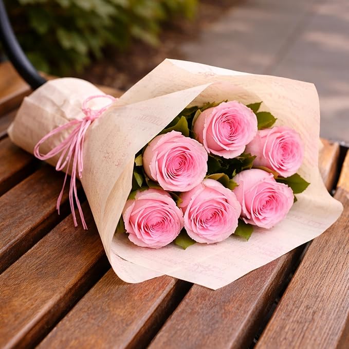Uphaarkart Fresh Pink Rose Bouquet | 6 Premium Live Pink Roses with Elegant Designer Wrapping | Romantic Floral Gift for Birthday, Anniversary & Special Occasions