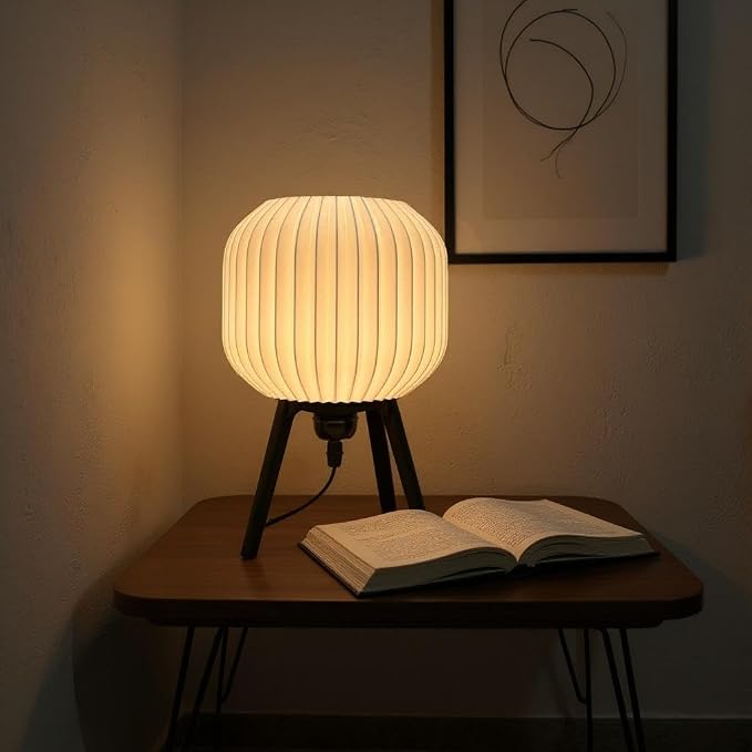 Uphaarkart 3D Printed Nordic Table Lamp with E27 LED Bulb | Modern Bedside Night Lamp for Bedroom, Living Room, Study & Office (White)