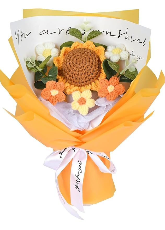 Uphaarkart Handmade Crochet Sunflower & Daisy Bouquet | Premium Knitted Artificial Flower Bouquet for Home Décor, Office Decoration & Gift for Every Occasion