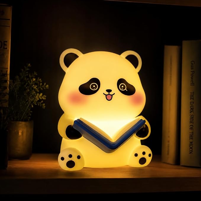 Uphaarkart Cute Reading Panda LED Night Light | Decorative Bedside Lamp for Kids, Teens & Adults | Soft Ambient Room Décor Light with Battery Included
